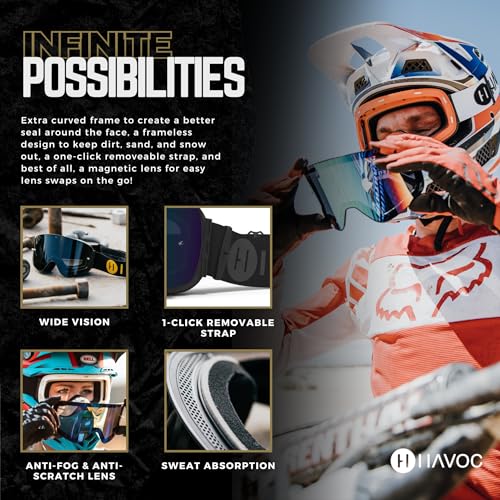 Havoc Racing Frameless Magnetic Goggles for Motocross & Snowboarding - Obsidian Variant