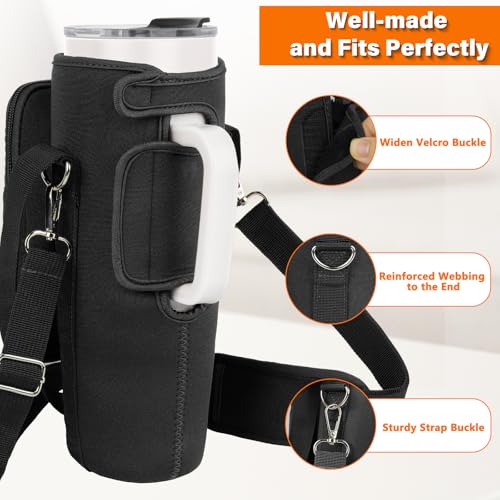 Water Bottle Carrier Bag with Phone Pocket - Black-Style B for 40 oz Tumbler