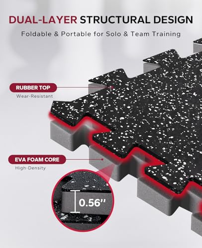 12 Tiles Exercise Equipment Mats - Black, 48 Sq Ft, Interlocking Rubber & EVA Foam
