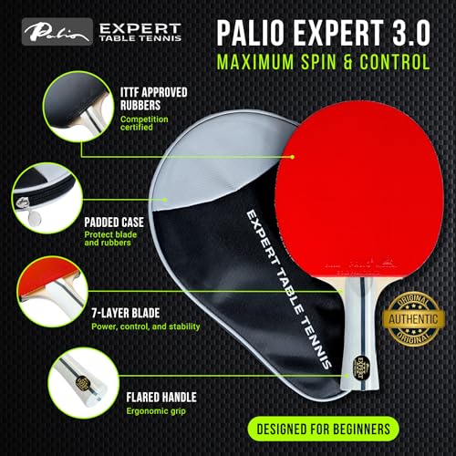 Expert Table Tennis Set of 2 Rackets with Case - ITTF Approved Spin & Control