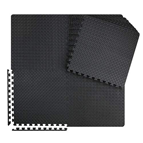innhom 12 Black Interlocking Gym Floor Tiles - 48 Sq. Ft. Exercise Mats