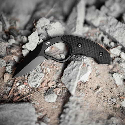 Black Fixed Blade Knife with AUS-8 Steel & Full-Tang, Includes Sheath & Trainer