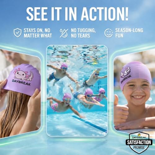 Kids Swim Cap Seamless Silicone Waterproof & Non-Slip - Bright Fun Design