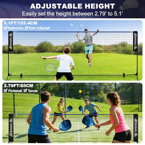 BAGAIL Adjustable Height Badminton & Pickleball Net - Blue Combo, 10 ft Wide