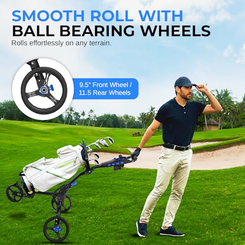 Foldable 3-Wheel Golf Push Cart with Adjustable Handle and Brake
