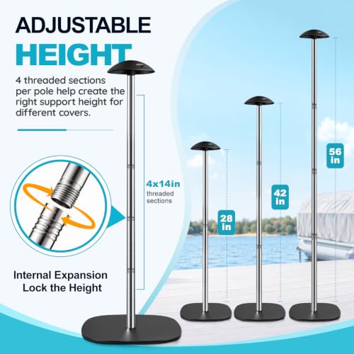 Boat Cover Support Poles - Adjustable Stainless Steel Support System with Weighted Bases for Marine Protection