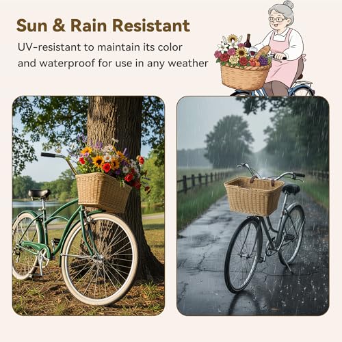 Wicker Bike Basket Front for Adults with Natural Finish and Accessories