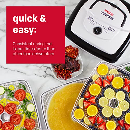 NESCO FD-80A Square Food Dehydrator with 4 Trays for Snacks, Jerky, Fruit & Vegetables — Electric Food Dehydrator, Expandable Up to 8 Trays, Even Heat Drying, White