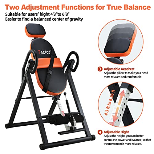 Teclor Inversion Table for Back Pain Relief, Supports 350 lbs, Adjustable & Foldable