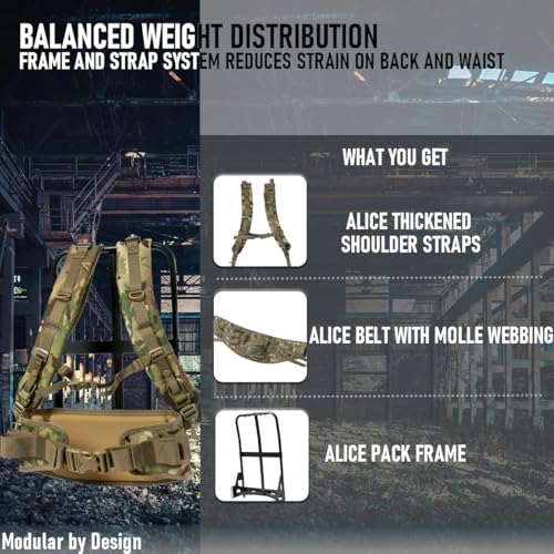 MT Military ALICE Frame System – Heavy-Duty External Backpack Support with MOLLE Waist Belt