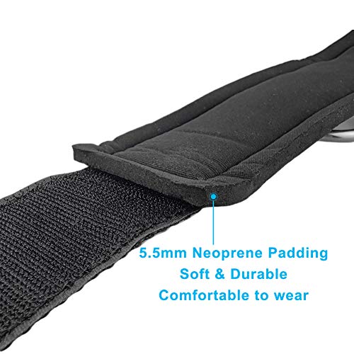Black D-Ring Ankle Straps for Cable Machine & Glute Work - Padded Foot Cuffs