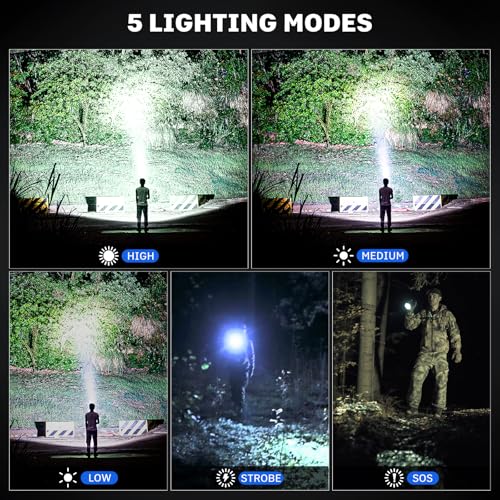 High Lumen Rechargeable LED Flashlight Set with 15H Runtime Waterproof Camping Light