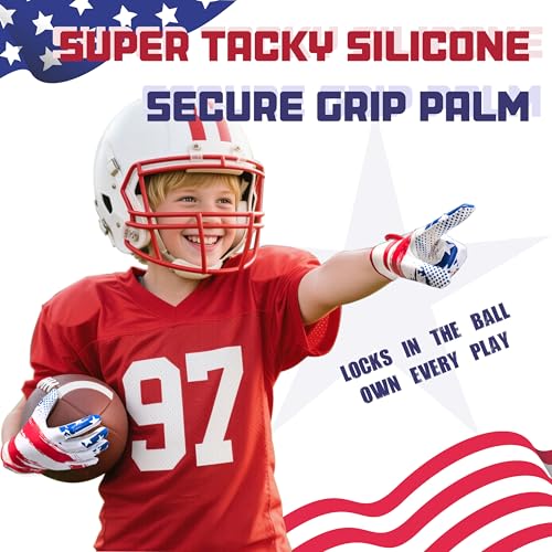 Kids Football Gloves Youth Sticky Grip Receiver Gloves White X-Small Small - Boys Girls Gift