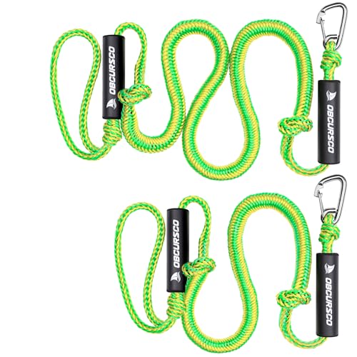 Boat Bungee Dock Lines Set - Green and Yellow Marine Docking Ropes for PWC & Boats