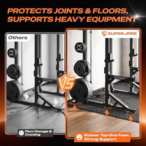 Rubber Top Interlocking Gym Floor Tiles - 24 Sq Ft, Black & Grey, 6 Tiles