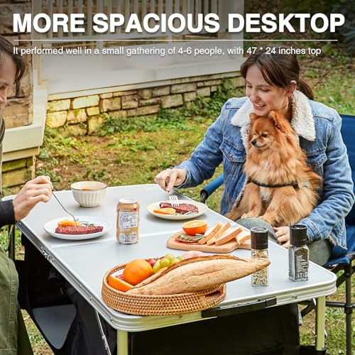 Ever Advanced 4ft Folding Camping Table with Storage - Silver, Aluminum Desktop & Adjustable Legs