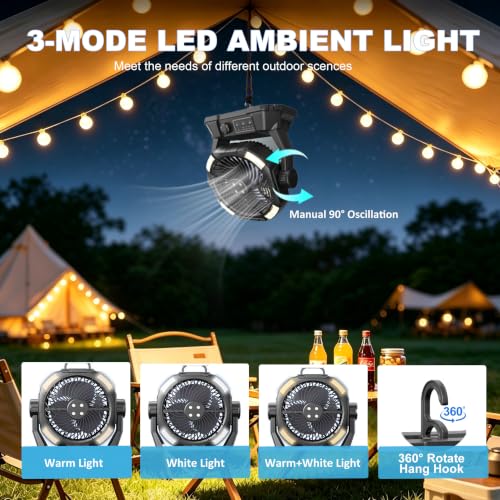 Brightpik Black Portable Misting Fan with 6L Bucket, 20,000mAh Battery, Stepless Speed, Timer & Rotating Hook