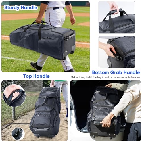Heavy-Duty Rolling Catchers Gear Bag with Wheels - Black / Style B