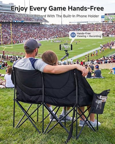 Black Double Camping Chair for Adults - 2 Person Oversized Folding Loveseat