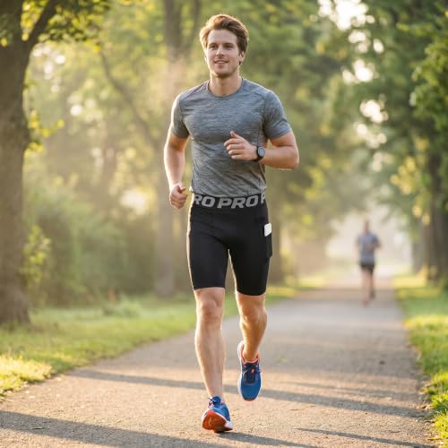 Men's Compression Shorts with Phone Pocket - Running Gym Yoga Athletic Tights, Summer Cool & Dry, Medium / Black Pack