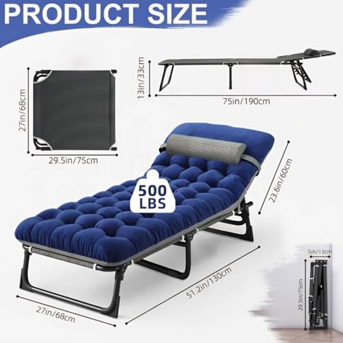 Blue Folding Camping Cot for Adults with Mattress - Heavy Duty Adjustable Bed