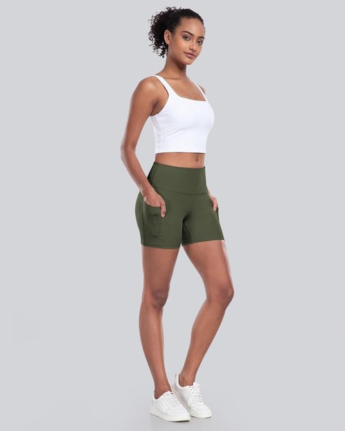 CHRLEISURE Women's Biker Yoga Shorts - High Waisted Tummy Control, 5-Inch Spandex Athletic Shorts