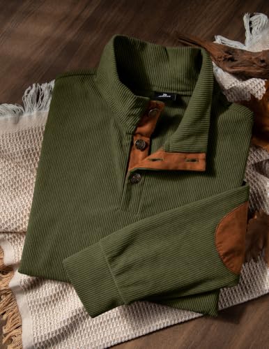 Men's Corduroy Sweatshirt Quarter Button Pullover XL Jungle Green