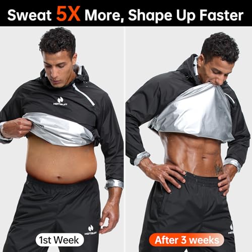 HOTSUIT Sauna Suit for Men with Black Jacket & Pant - Large Sweat Workout Gear