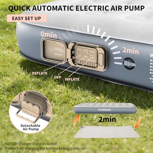 KASIMO Twin Air Mattress with Built-In Battery Pump - 10" Thick, Soft Suede Fabric