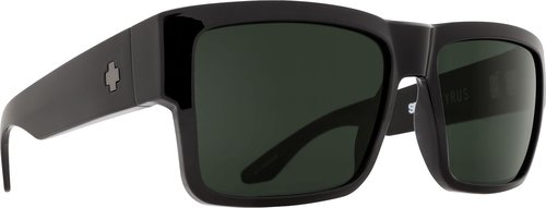 SPY OPTIC Cyrus, Square Sunglasses, Color and Contrast Enhancing Lenses, Black - Happy Gray Green Lenses