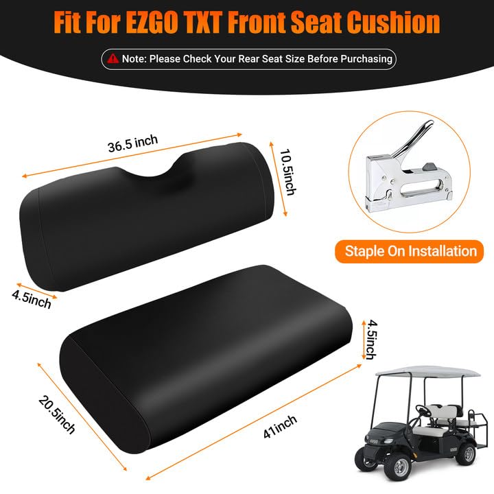 ZWPARTS Golf Cart Front Seat Covers Staple On Replacement for EZGO TXT 1995-2013 Golf Cart Black Micro Fiber Leather Seat Cover