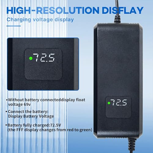 72.5V 3A Lead Acid Battery Charger for 60V 20Ah Pack with Display & Fan