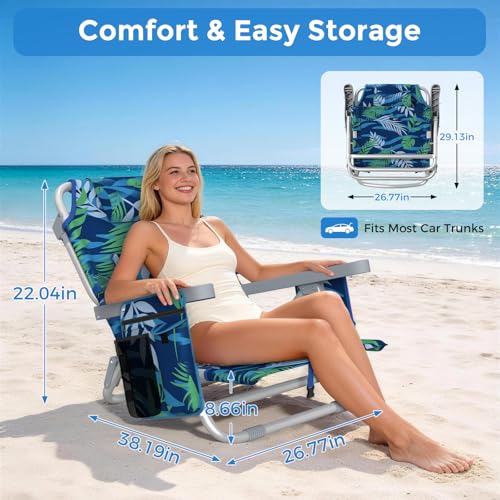HOPERAN 5-Position Backpack Beach Chair with Lumbar Support & Cooler
