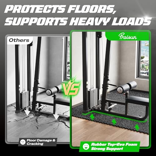Gym Floor Tiles - Heavy Duty Rubber & EVA Foam Interlocking Mats, 6 Tiles (24 Sq Ft), Black/Grey