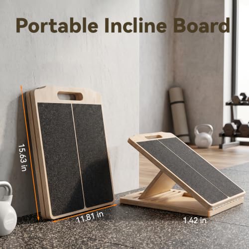 Portable Wooden Calf Stretch Board with Adjustable Incline for Therapy & Fitness