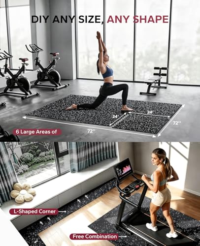 Interlocking Gym Floor Tiles - 6 Black Rubber & EVA Foam Exercise Mats, 24 Sq Ft