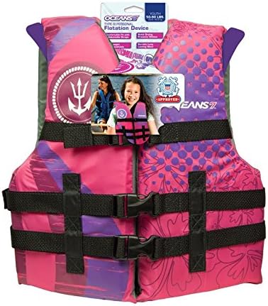 Oceans 7 Youth Life Jacket - US Coast Guard Approved Type III PFD in Pink for Safety & Comfort