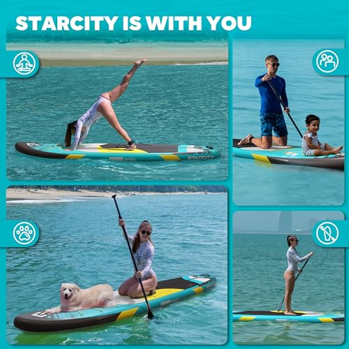 Starcity 11' x 33'' x 6'' Inflatable Paddle Board Green Black - Stable, Spacious, Easy to Operate for Family & Pet Use