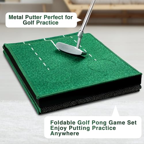 Indoor Putting Green Game Set - 8.5ft Golf Practice Mat with Metal Putters & Balls
