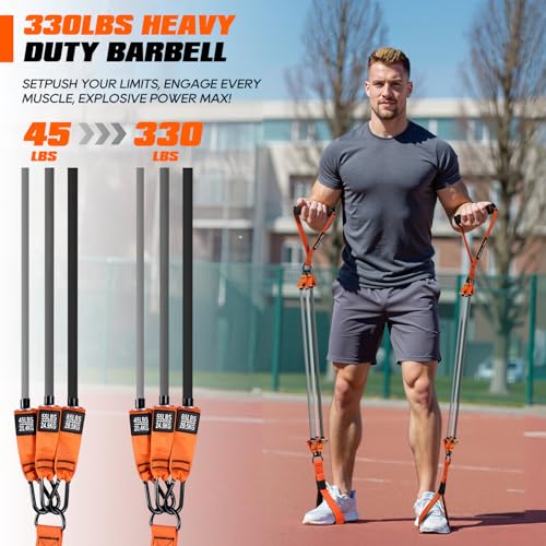 Orange Heavy Duty Pilates Bar Kit with Resistance Bands - 330LBS