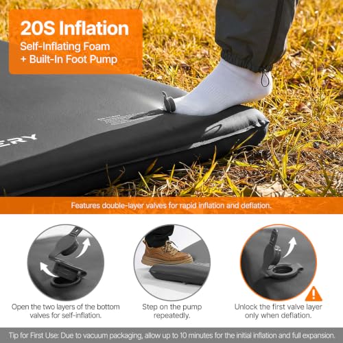 OGERY Self-Inflating 3-Inch Memory Foam Camping Sleeping Pad - Grey