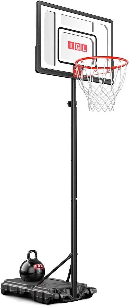 IGL Kids Basketball Hoop Outdoor | 4-8.5ft Adjustable Height | 33" Shatterproof Backboard | Fillable Base & Extra Anchor | Portable Goal w/Wheels for Backyard Driveway