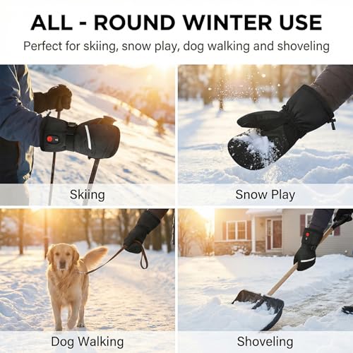 Heated Ski Gloves Men Women Charcoal Black Medium Rechargeable 7.4V