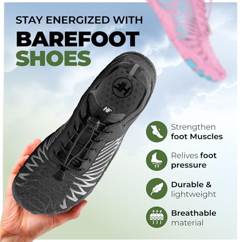 Hike Footwear Lazuli Pro Barefoot Shoes for Men & Women - Wide Toe Trail Running, Grey/Black, 8-8.5 Women / 6-6.5 Men