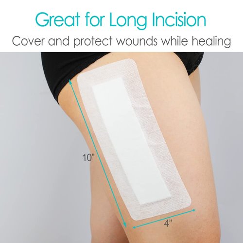 10 Pcs C-Section Incision Adhesive Island Dressing 4"x10" Bandage Breathable Bordered Gauze Pads for Post Abdominal Surgery Hysterectomy Tummy Tuck Recovery Wounds Cover Women Patients