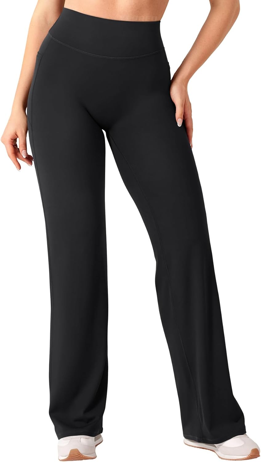 YEOREO High Waist Straight Leggings for Women - No Front Seam, Pockets, 29"/31.5" Sizes