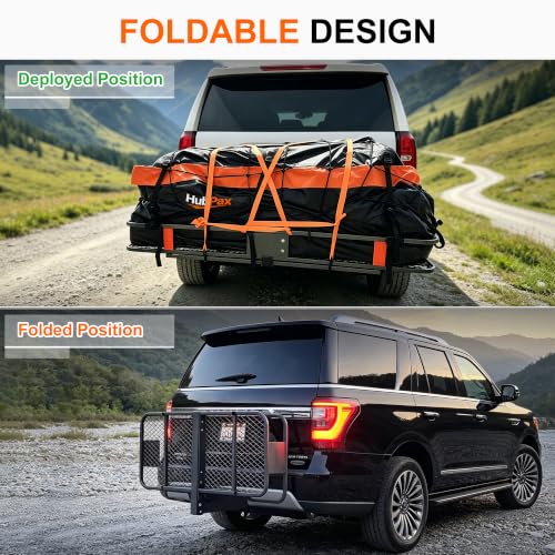 HubPax 16 Cu Ft Folding Hitch Cargo Carrier Basket 60 x 20 x 6 with Waterproof Bag