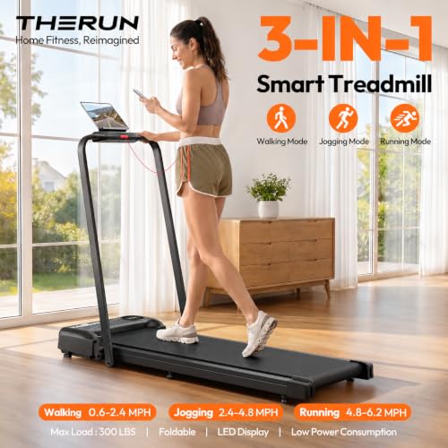 THERUN Under Desk Walking Treadmill with Handle Bar - Light Black, High Speed