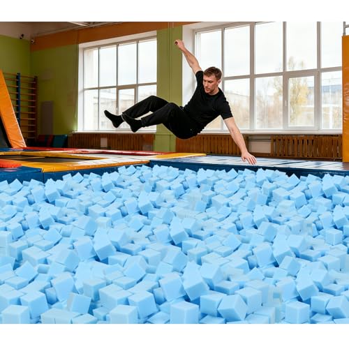 TRENDBOX Foam Cube, 100 PCS of 3.15 x 3.15 x 3.15 Inch Soft Blocks, Gymnastics, Rock Climbing, Trampoline and Other Sports Cushion Pads, Indoor Park Foam Pit Filler - Light Blue ...