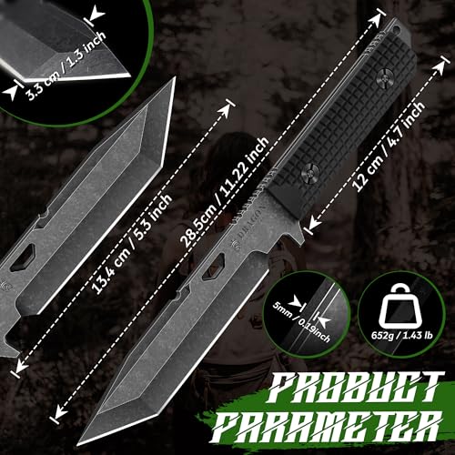 Dragon Creek Tactical Knife Kydex Sheath - Black, D2 Steel Outdoor Survival Knife